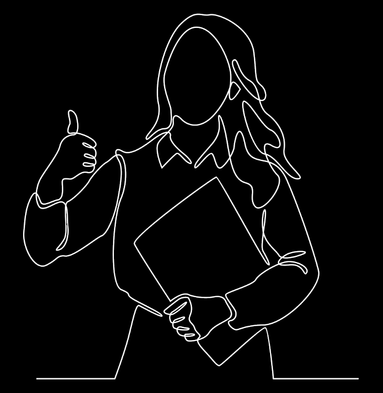 Line Drawing of Female holding up right thumb